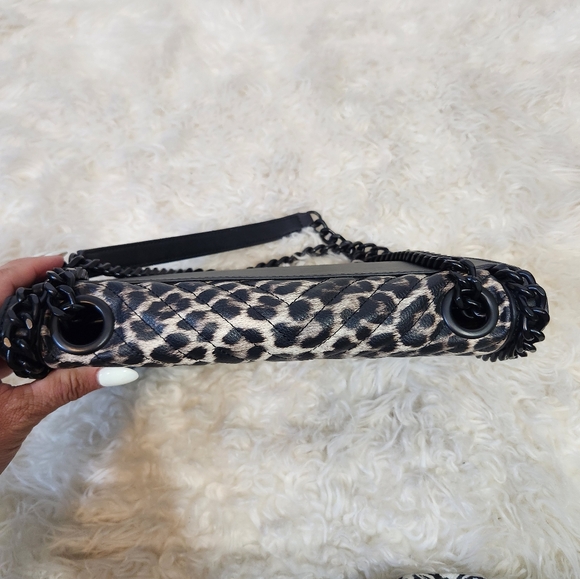 Aldo Greenwald Leopard Print  Black  Crossbody Bag with Chain Strap - Picture 12 of 15